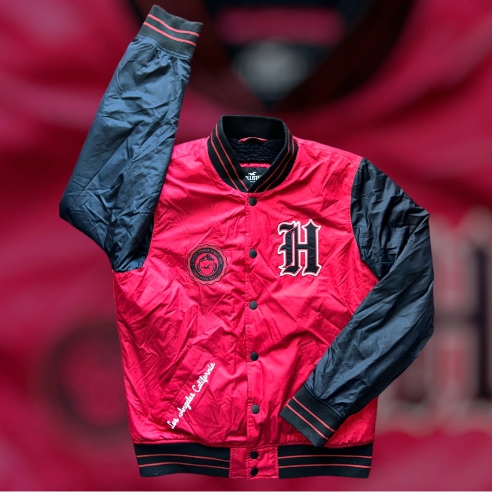 Hollister Jacket Men Size Medium Red Casual Los Angeles Cozy Varsity